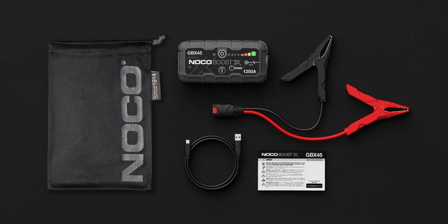 NOCO GBX45 Boost X lithium startbooster med USB-C Power Delivery og funksjoner